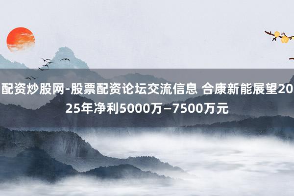 配资炒股网-股票配资论坛交流信息 合康新能展望2025年净利5000万—7500万元